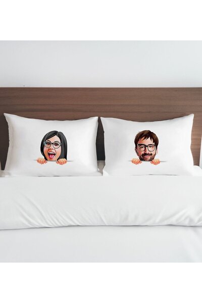 Bk Gift Kişiye Özel Karikatürlü Pamuklu 2’li Yastık Kılıfı Seti-3 50x70cm , S...