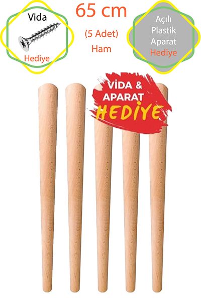 Evnalia Ham 5 bucăți de lux 65 cm picior de masă conic din lemn diametru: 4,2 cm Hobby DIY (CU ȘURUBURI ȘI DISPOZITIVE)