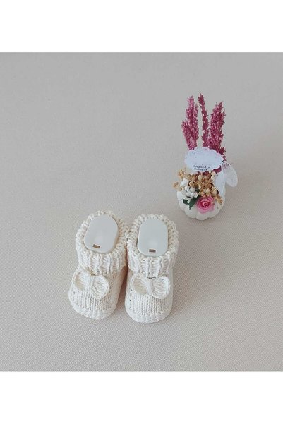 BEGİN Baby Bootie Vest, Organic Cotton Hand-Knitted, Cream Two-Piece Set