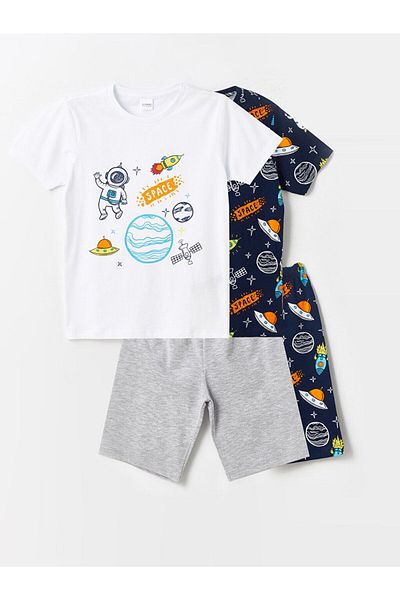 LC Waikiki Set de pijamale pentru băieți cu mânecă scurtă, cu șort, 2 bucăți