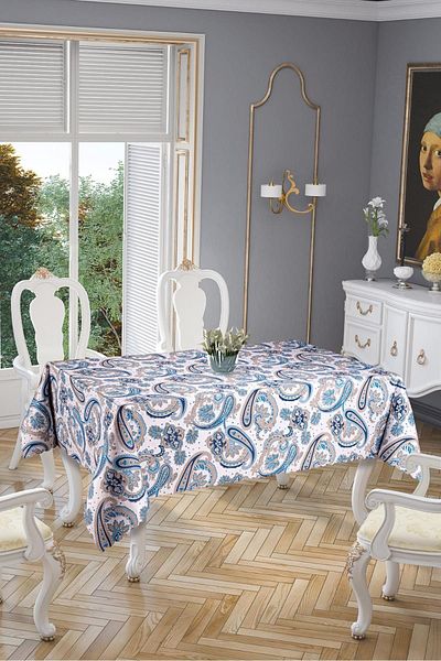 Latuda Concept Ponje Shawl Patterned Stain-Proof Kitchen and Balcony Table - 150X220 Cm, 8 People