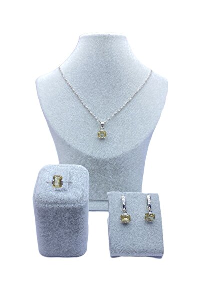 ERU JEWELLERY Sitrin Taşlı Baget Kesim Zarif Kadın Gümüş Takı Seti -anneler Günü