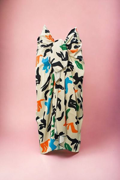 pistore Cream Pop-art Patterned Long Pareo Satin No Inner Display Women's Beach Dress New Season