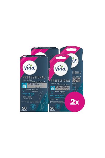 Veet Hair Removal Body&Legs Wax Strips Pack of 20 + Easy-Gel Face Wax Strips Pack of 20 2 x 2 Packs