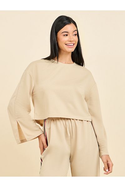 Styli طقم صالة بكتف منسدل وبنطلون مخطط جانبي
