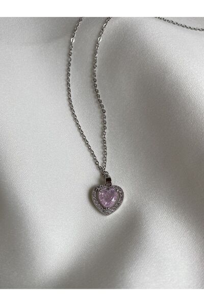DMR Accessoire 316L الصلب الفضة اللون القلب نموذج جميل الزركون حجر قلادة المرأة