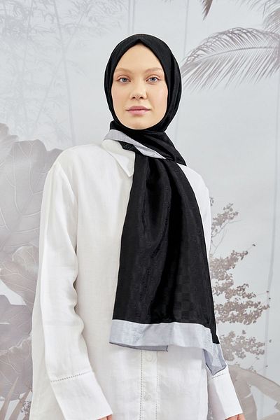 ARMANDA Black-Grey Checkerboard Monogram Shawl