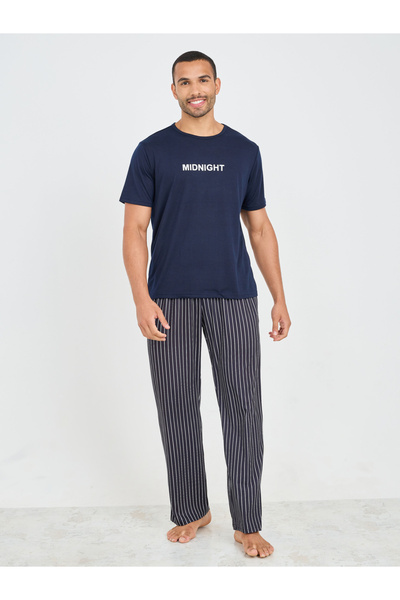 Styli Slogan Print T-shirt and Striped Pyjama Set