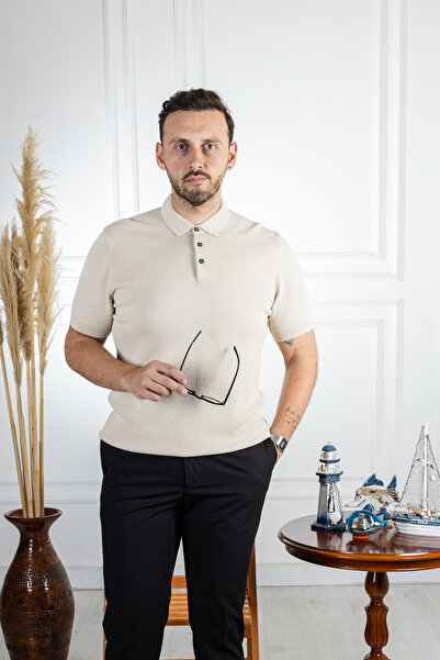 Sarar Polo Neck Rayon Beige Slim Knit T-Shirt - Περιτυλίγματα