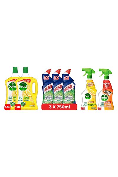 Dettol Lemon Floor Cleaner+Harpic Toilet Cleaner+ Dettol All Purpose&Kitchen Cleaner