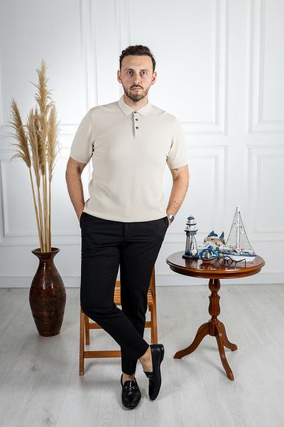 Sarar Polo Neck Rayon Beige Slim Knit T-Shirt - Περιτυλίγματα