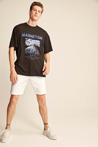 GRIMELANGE Ανδρικό μπλουζάκι Maddox από 100% οργανικό βαμβάκι με λεπτομέρεια με χοντρή υφή Oversize Fit Μαύρο μπλουζάκι