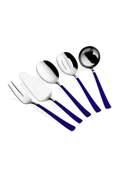 Dame Marie Silver Blue 5 Pieces - Gold Small Sauce Ladle Service Set
