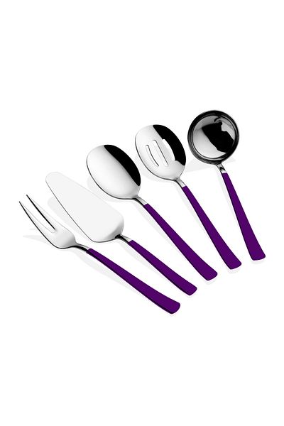 Dame Marie 5 Piece Silver Purple Gold Small Sauce Ladle Set - Service Set