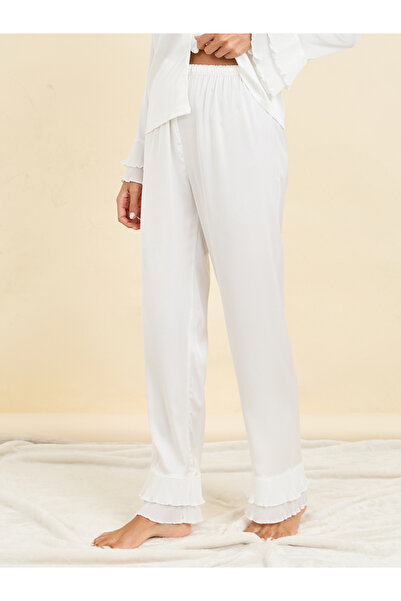 Styli Plisse Cuff Detail Satin Shirt & Pyjama Set