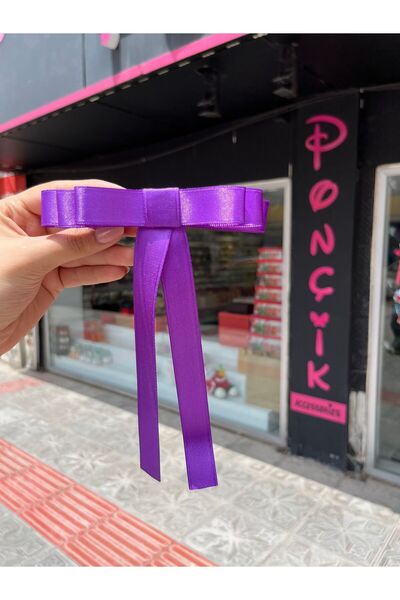 PONÇİK ACCESSORİES Purple Satin Bow - Automatic Buckle Design