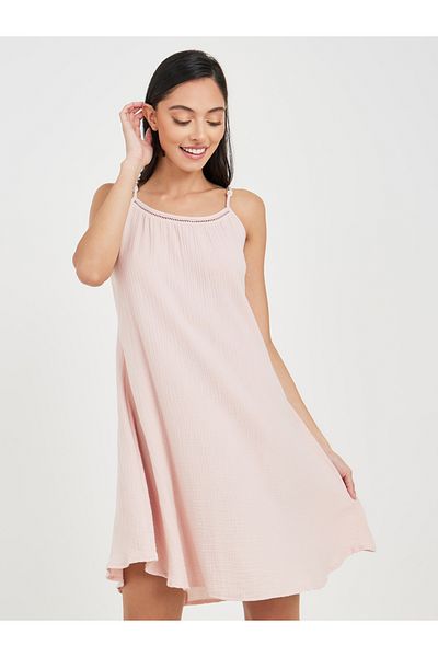 Styli Cotton Gauze Lace Ladder Insert Slip Dress