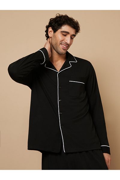 Styli Piping Detail Long Sleeves Shirt and Pyjama Nightwear Set