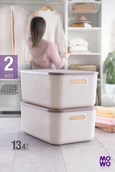 Mowo Home Trove 13.4 Liter - 2 White Storage Boxes with Closet Organizer Lid