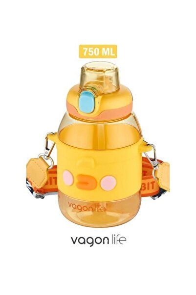 Vagonlife زجاجة مياه صفراء للأطفال سعة 750 مل مع مصاصة