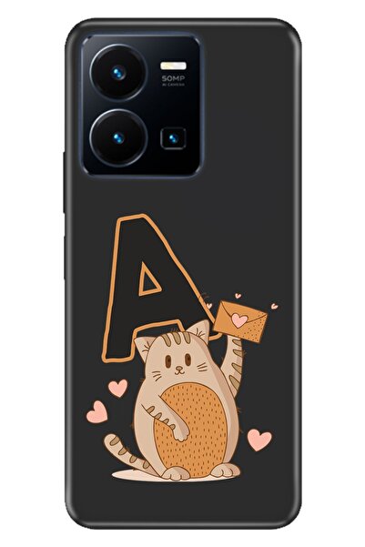 vivo Y22s - Y35 Uyumlu Kılıf Resimli Desenli Silikon Kedili A Harfi