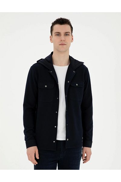 Pierre Cardin OBINS Men's Knitted Cardigan - Hooded, Double Pocket, Regular Fit, Snap Closed