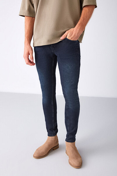 GRIMELANGE Johen férfi Skinny Fit felsőruházat, rugalmas szerkezetű, vastag textúrájú farmer világos sötétkék farmernadrág