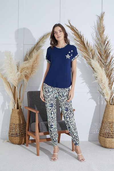 Sevim Set pijama pentru femei albastru bleumarin - mânecă scurtă C6T3N8O51