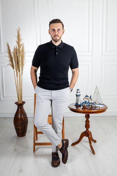 Sarar Tricou negru cu gât polo subțire din tricotaje - Sarar