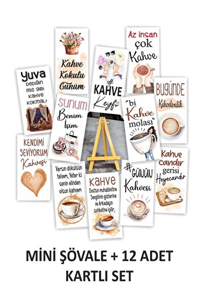 fırsatlar diyarı Kahve Motto 12'li Sunum Kartları Ve Mini Plastik Şövale - Sarı
