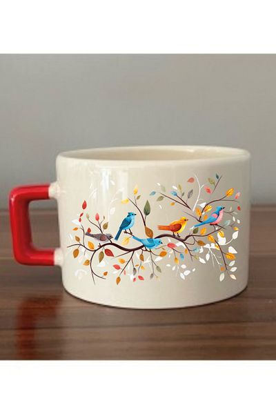 lili hediyelik Birds on a Branch Printed Souvenirs - Ceramic Tea and Coffee Glass