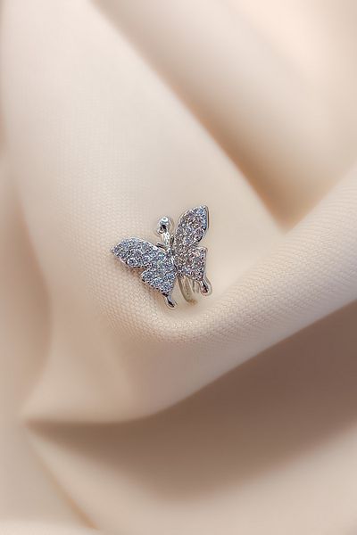 COSİTA Zircon Stone Butterfly Figured Compression Cartilage - Silver Color Earrings