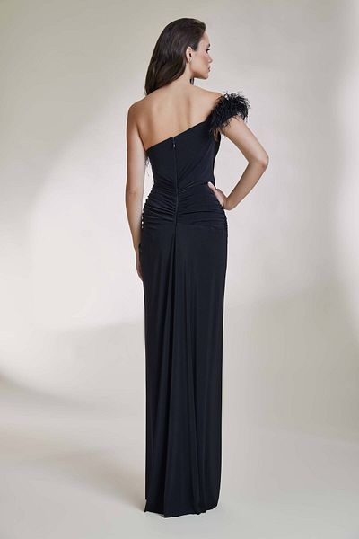 Kenzel Stone Embroidered Draped Otrish Collar Fabric Dress