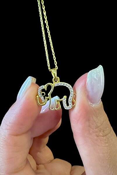 TEK TARZIM TAKI Altın Renk 925 Ayar Gümüş Fil Kolye