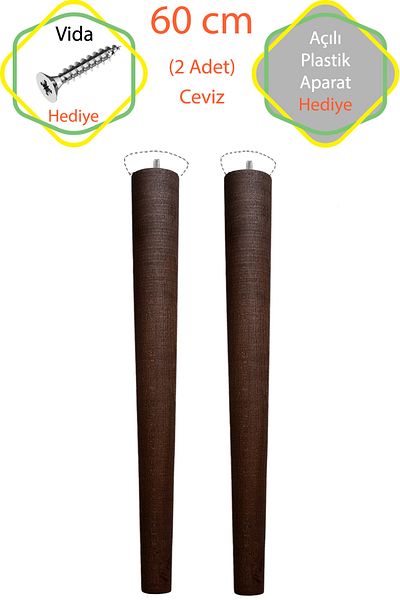 Evnalia Walnut 2 Pieces Luxury 60 Cm Tapered Wooden Table Leg Diameter: 4.2 Cm Hobby Diy (WITH SCREW AND APPLICATIONS)