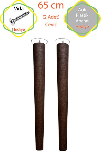 Evnalia Walnut 2 Pieces Luxury 65 cm Conical Wooden Table Leg Diameter: 4.2 cm Hobby DIY (with Screw and Appliances)