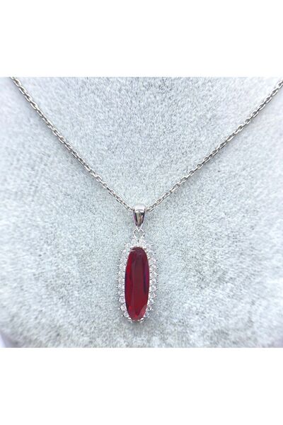 ERU JEWELLERY Mekik Taşlı Pırlanta Kesim Zirkon Anturajlı Gümüş Kadın Kolye -...