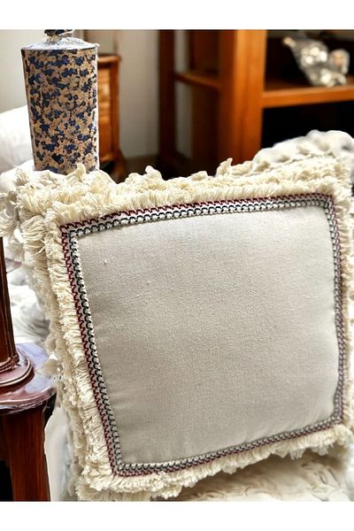 NDC HOME Four-Edge Tasseled Linen Cream Throw Pillow Cushion Cover43x43][