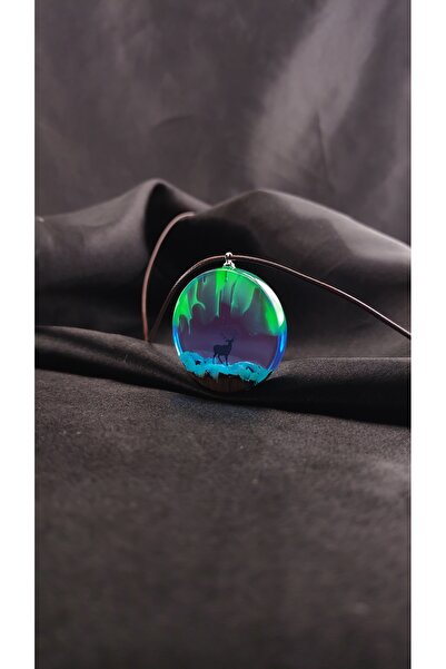 Selenge Art Aurora - Kuzey Işıkları Geyikli El Yapımı Epoksi Kolye