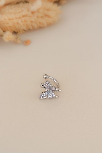 COSİTA Zircon Stone Butterfly Figured Compression Cartilage - Silver Color Earrings
