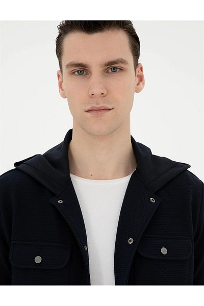 Pierre Cardin OBINS Men's Knitted Cardigan - Hooded, Double Pocket, Regular Fit, Snap Closed