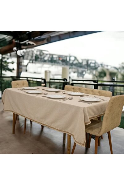 NDC HOME Beige Cotton Linen Jute Lace Tablecloth