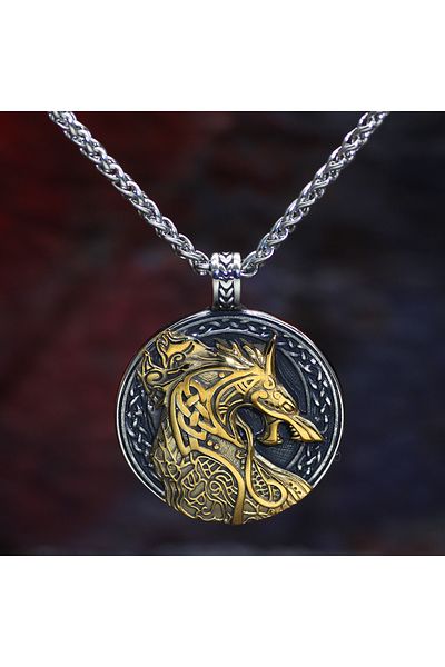 Viking Nordic Pattern Double Sided Dragon Design Mix Gold Nordic 316L Steel Necklace
