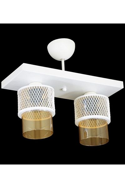 Lambadar Double Honey Glass Cage Model Modern Plafonier Chandelier