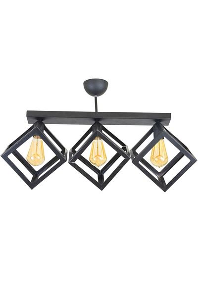 Lambadar Rustic Retro Model Geometric Plafonier Metal Cube Chandelier
