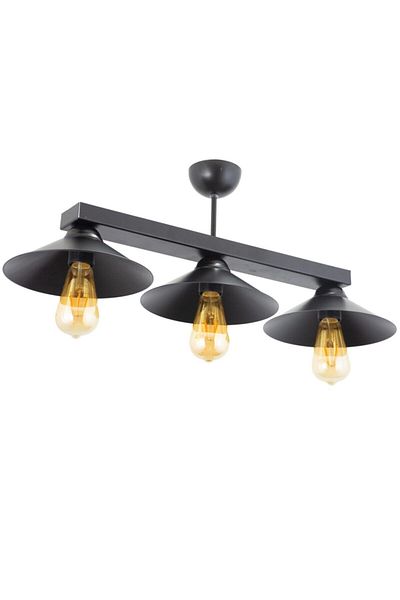Lambadar Retro Rustic Model Metal Triple Black Profonyer Chandelier