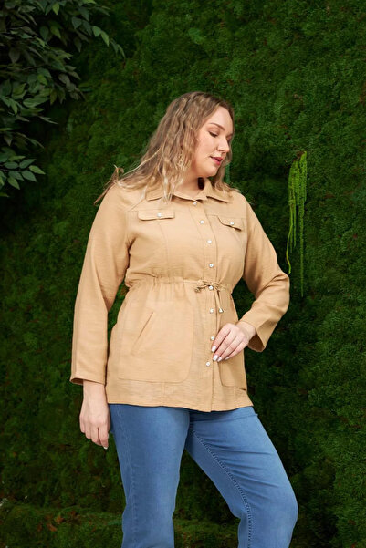 RMG Linen Large Size Jacket - Waist Lace Detailed