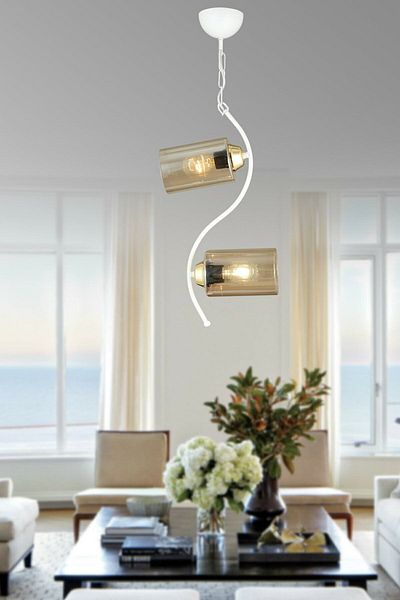 Lambadar Double Modern Pipe Glass Curved Model White Pendant Lamp Chandelier