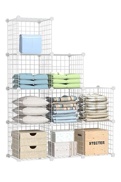 hodbehod 9 Bölmeli Beyaz Renk Metal Kitaplık Raf Dolap Portatif Düzenleyici