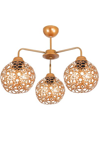 Lambadar Triple Seljuk Model Modern Copper Plafonier Chandelier
